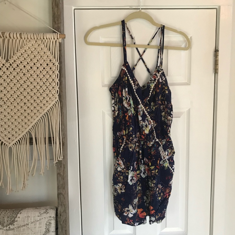 Black Floral Romper With Pockets